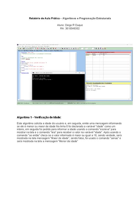 Relat Rio De Aula Pr Tica Algoritmos E Programa O Estruturada
