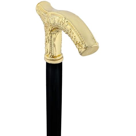 24k Gold Plated Petite Embossed Fritz Handle Walking Cane With Black B