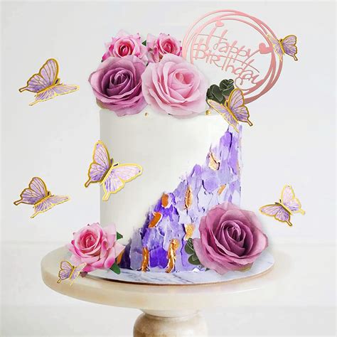 Pcs Flower Cake Toppers Butterfly Cake Decorations Happy Birthday