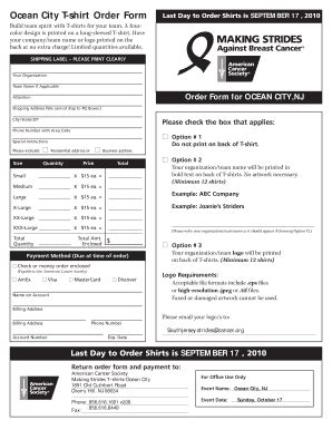 Fillable Online Makingstrides Acsevents Ocean City T Shirt Order Form