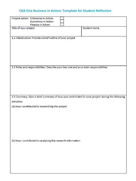 Cba1 Student Reflection Template Pdf