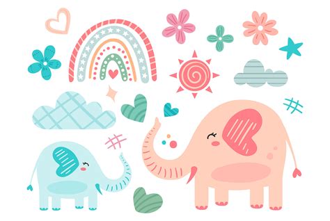 Elephant Mother and Baby Clipart Set Graphic by RbsCreative · Creative ...