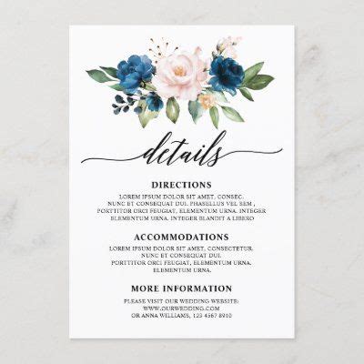 Romantic Navy Blue Blush Floral Geometric Wedding Enclosure Card