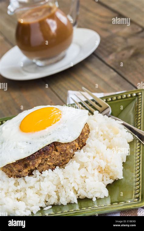 Loco Moco Traditional Hawaiian Dish Of Teriyaki Flavored Ground Beef