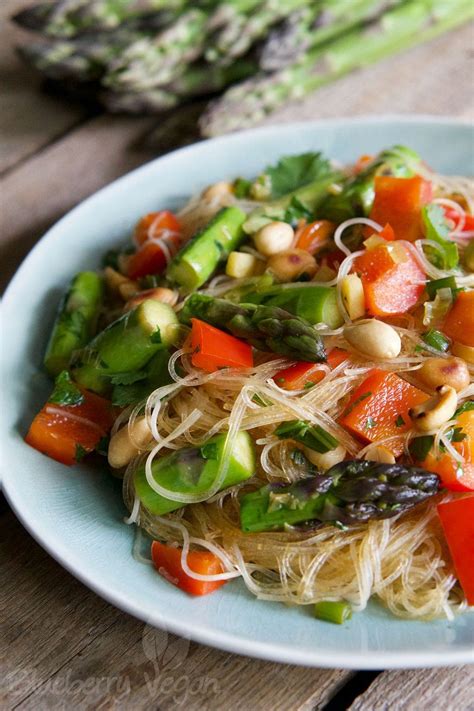 Asian Rice Noodle Salad With Asparagus Blueberry Vegan