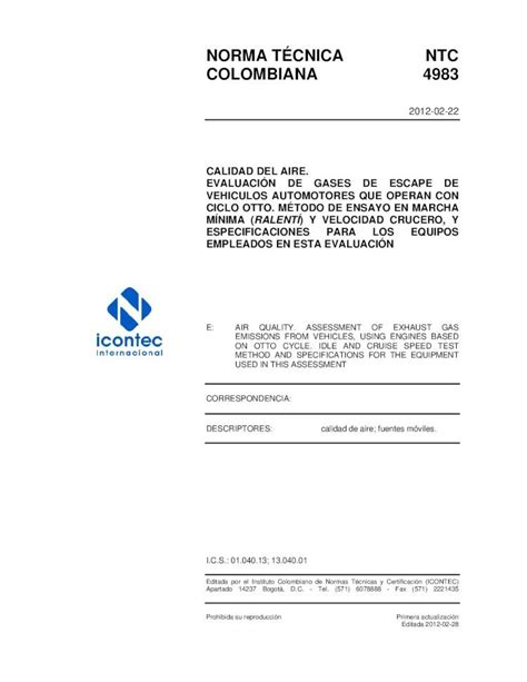 PDF NORMA TÉCNICA NTC COLOMBIANA 4983 4983 emisiones gasolina pdf