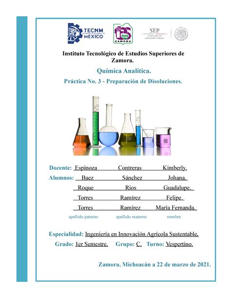 Práctica No 3 Preparación de Disoluciones Química Analítica