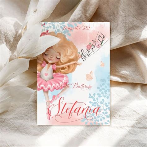 Invitatie Botez Sau Aniversare Handmade Pink Ballerina Blonde