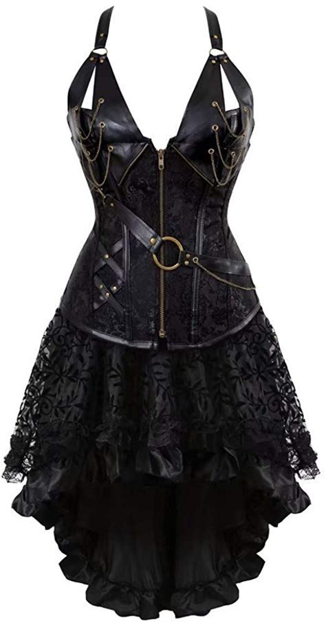 Jutrisujo Corsets For Women Steampunk Dress Leather Basques And Bustier