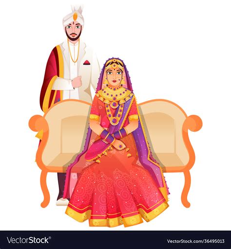 Beautiful Indian Bridal Sit At Sofa And Her Groom Vector Image