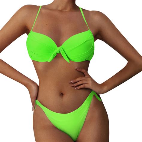 Sexy Solid Bikini Women Bandage Pleated Swimwear Set Brazilian Bikini