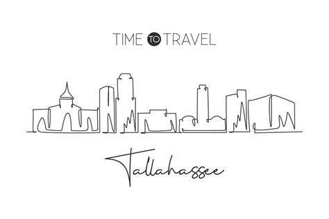 Single Continuous Line Drawing Of Tallahassee Skyline Florida Famous