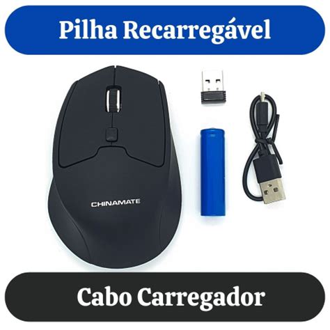 Mouse Optico Usb Sem Fio Recarreg Vel Chinamate Cm Preto Submarino