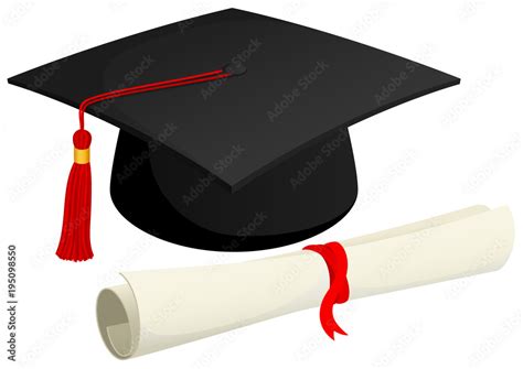 Vector illustration of a graduation cap and a rolled diploma. Stock ...