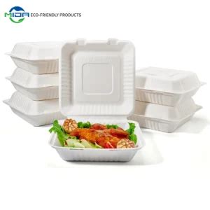 Disposable Clamshell Box Microwave Sugarcane Bagasse Box Biodegradable