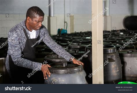 African Man Worker Pickled Olives Factory Stock Photo 2053618982