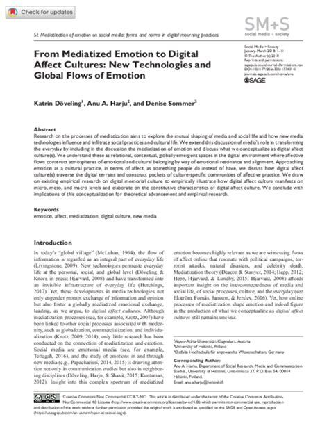 (PDF) From Mediatized Emotion to Digital Affect Cultures: New ...
