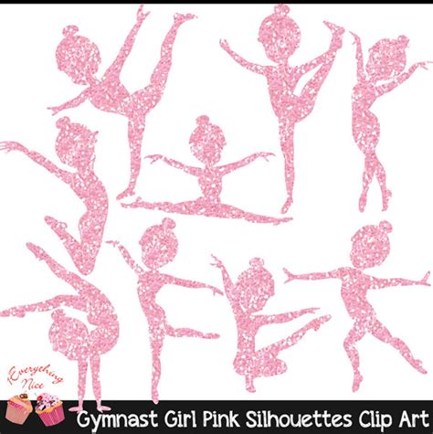 Gymnast Pink Glitter Silhouettes Clip Art Set - Etsy