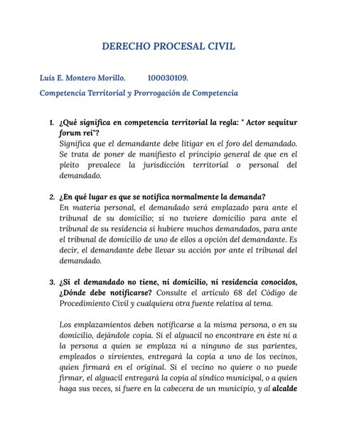 Derecho Procesal Civil Tarea V DERECHO PROCESAL CIVIL Luis E Montero