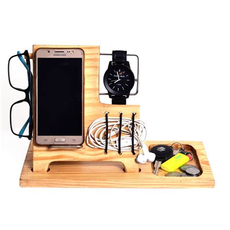 Wood Phone Docking Station Ash Desk Organizer Tablet Holder Key