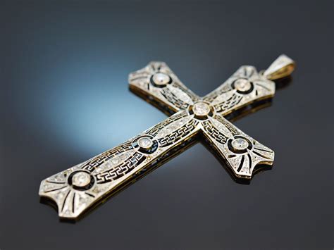 Um Belle Epoque Kreuz Anh Nger Mit Diamanten Gold Platin