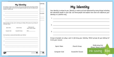 My Identity Worksheet Inclusion Australia Twinkl