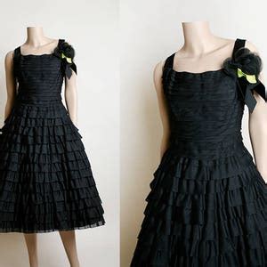 Vintage S Emma Domb Dress Black Tiered Ruffle Cocktail Party Dress