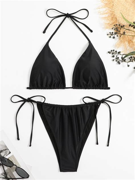 SHEIN Swim Curve Plus Set bikini unicolor Sujetador triángulo halter