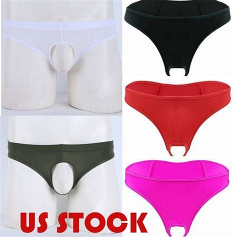 Mens Sexy Jockstrap Briefs Underwear Open Front Hole G String Bikini
