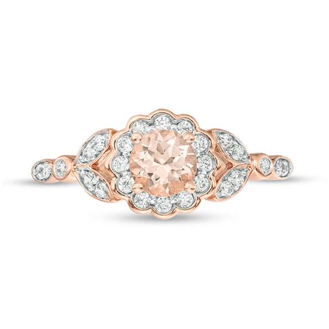 Mm Morganite And Ct T W Diamond Flower Frame Leaf Shank Ring