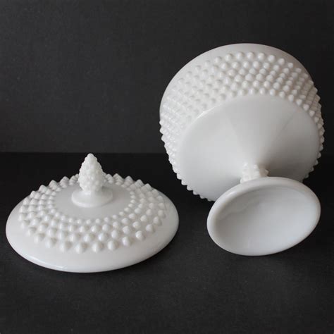 Vintage Le Smith Milk Glass Hobnail Candy Box