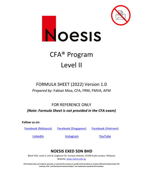 Cfa Level Ii Formula Sheet 2022