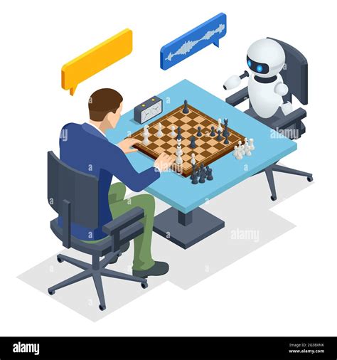 Isometric Robot playing chess with a man. Artificial Intelligence vs ...