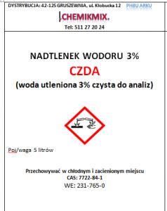 Nadtlenek Wodoru 3 CZDA Woda Utleniona 5l Chemikmix