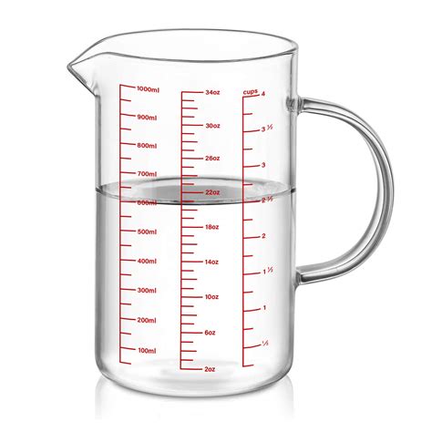 Luvan Glass Measuring Jug 1l 4 Cup Easy To Read With 3 Types Of Markings Ml Oz And Cup V