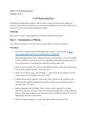 Module 2 Lab 1 Cell Reproduction COMPLETED Pdf BIOS 1010 General