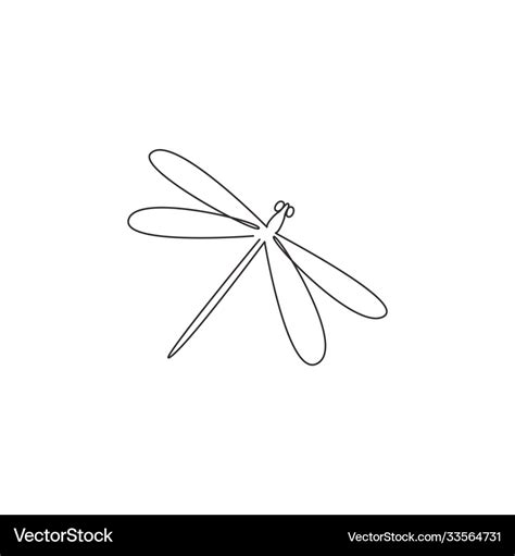 One single line drawing cute dragonfly Royalty Free Vector