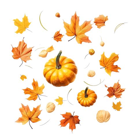 Pumpkin And Falling Leaves Autumn Thanksgiving Or Halloween Concept