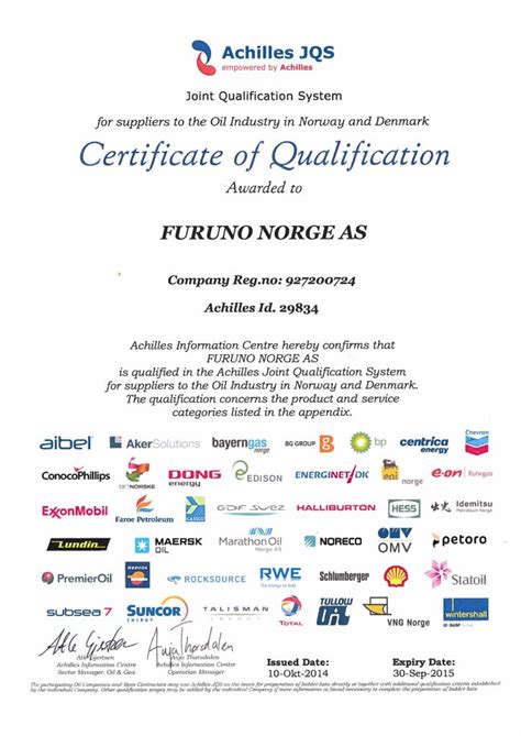 Sertifications Furuno Norge AS