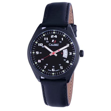 Calibre Men S Trooper Swiss Made Movement Watch Black Leather Calfskin