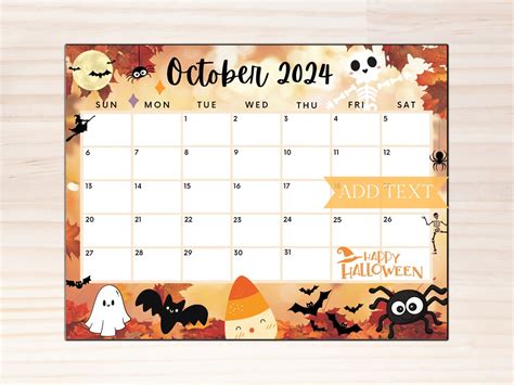 Editable October Calendar Printable Calendar W Scary Fall Spooky