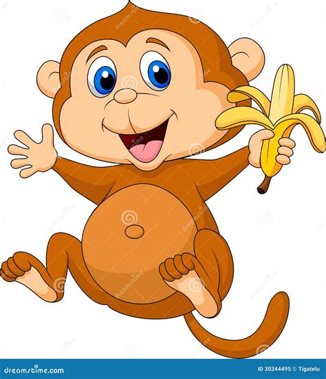 Cute Monkey Cartoon Eating Banana Stock Vector Illustration Of Chimp