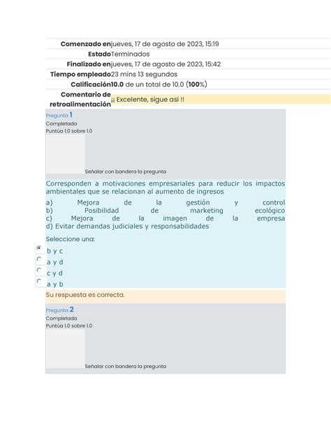 Examen Desarollo Sustentable Y Etica Ambiental Semana Comenzado