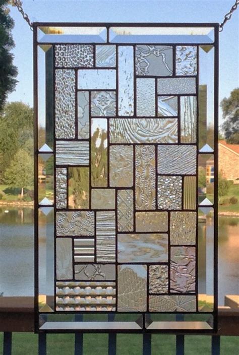 Clear Stained Glass Panel Window Geometric Abstract Stained Etsy In 2020 Stained Glass Door