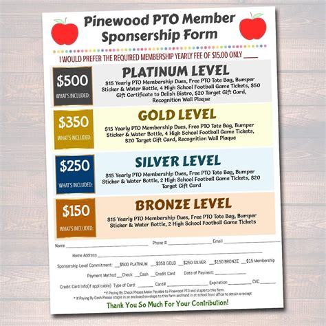 PTO PTA Form Sponsorship Membership Donation Signup Printable Handout