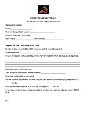 Fillable Online Request For Sick Leave Bank Days Fax Email Print