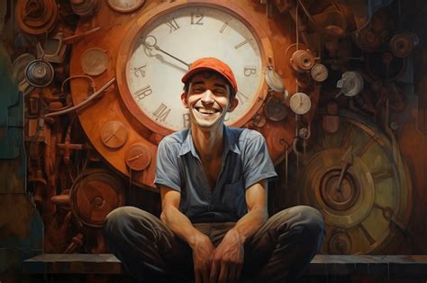 Premium AI Image | A man sits in front of a clock digital painting