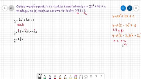 Obliczanie współczynnika b i c trójmianu kwadratowego o podanych