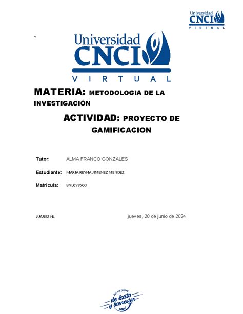 Proyecto de gamificacion MATERIA METODOLOGIA DE LA INVESTIGACIÓN