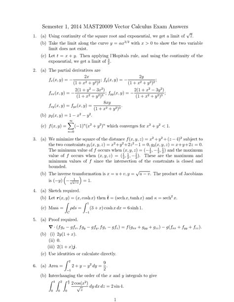 Sem Answers Semester Mast Vector Calculus Exam